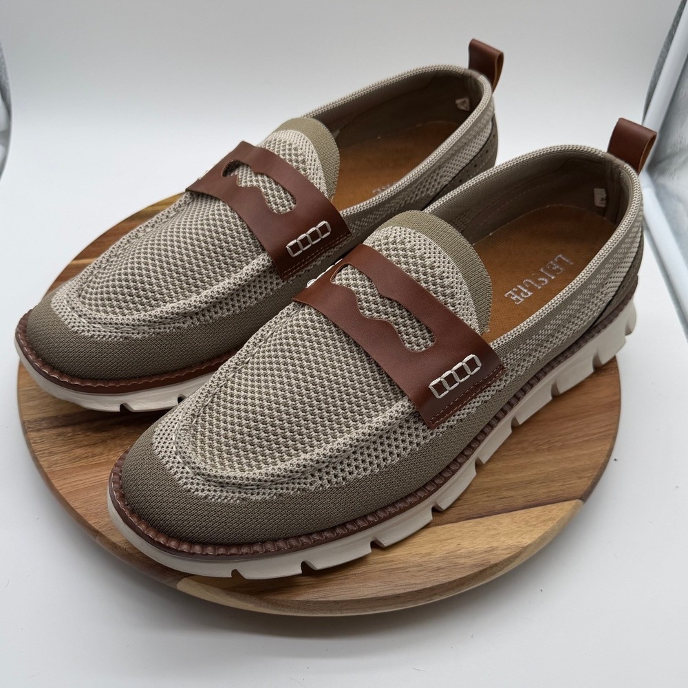 Leisure Men's EU 47 / US 13 1/2 Knit Penny Loafers Tan‎ Brown Slip On Shoes 0525